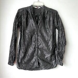 Vintage 80s Hot Shot Black & Metallic Silver Pinstripe Semi Sheer Blouse S